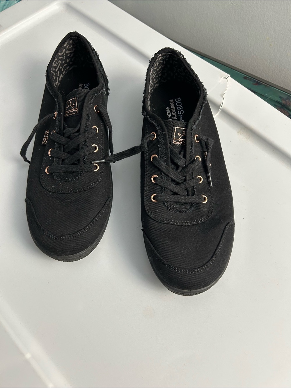 BOBS from Skechers Black Canvas Lace-Up Memory Foam Sneakers